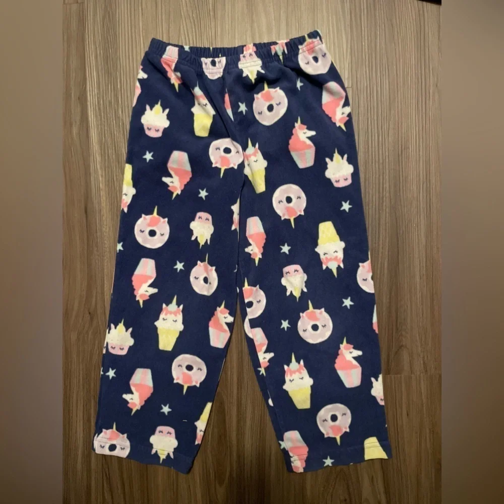 Carter's Kids fleece Pajama Bottoms - Navy with Fun unicorn print size 5T-Girls